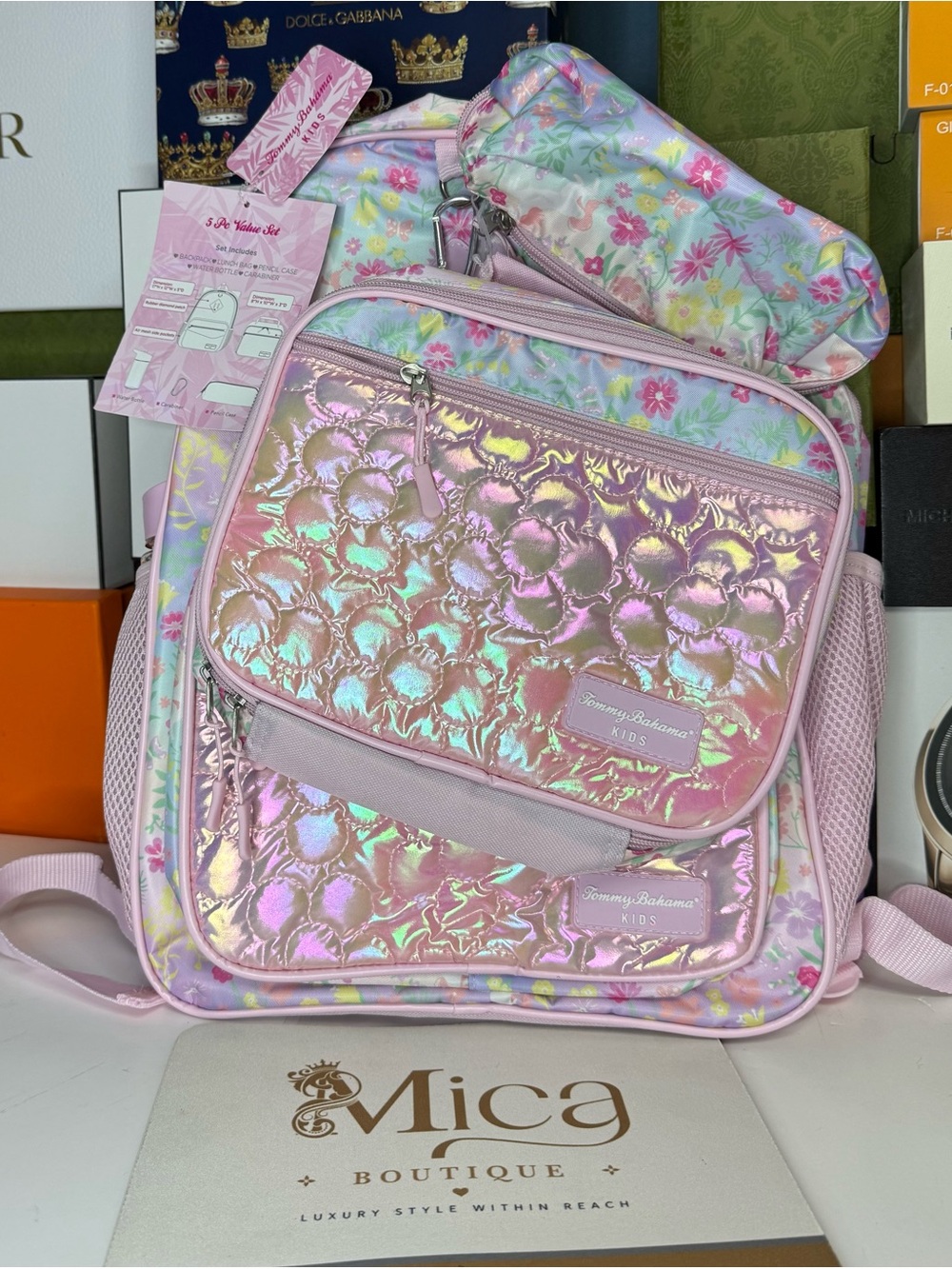 🆕TOMMY BAHAMA  Kids Pink Iridescent Floral Backpack